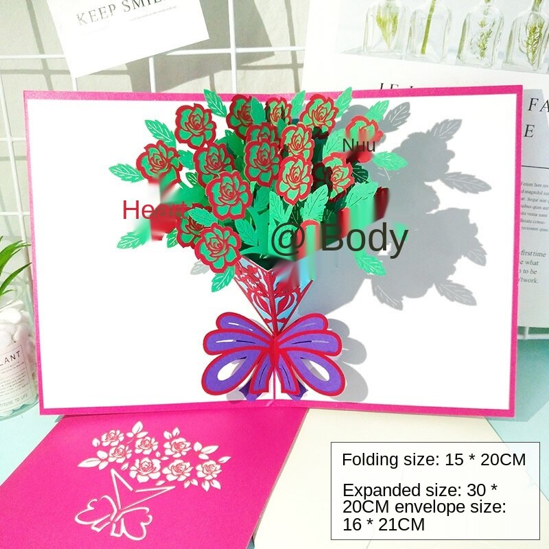 Pop-Up Flower Card 3PCS Flora 3D Greeting Card for Mother's Day Children's Greeting Card Rose Bouquet Handmade Stereo Card Lily