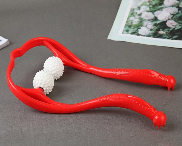 Manual Cervical Spine Neck Shoulder Body Neck Roller Massage Therapy Pain Relief Relaxation Health Care Tool: Red