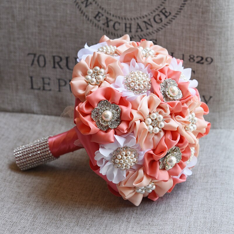 Ramo de novia de cristal Artificial para dama de honor, conjunto de pulsera con ramillete de flores, rosa,