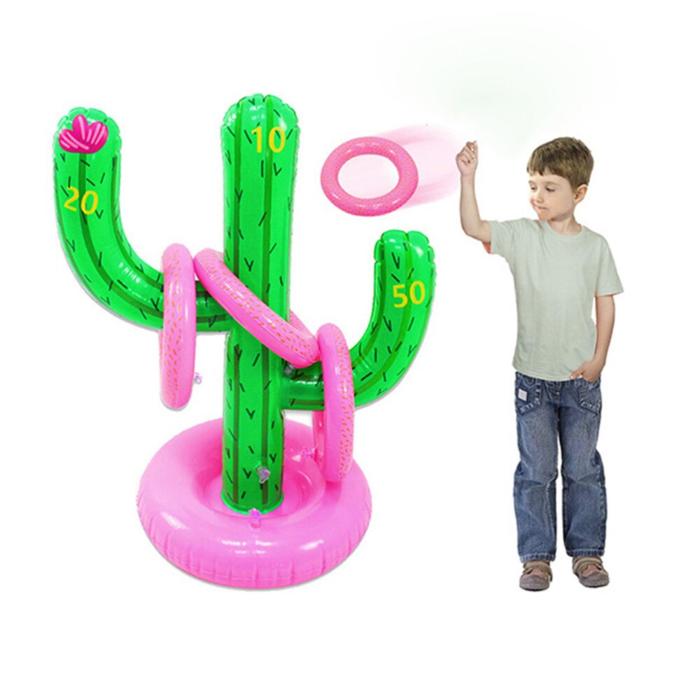 1 conjunto de pvc cactus inflável em forma de festa de praia brinquedos crianças anel lance brinquedo (1pc cactus + 3 pces anel)