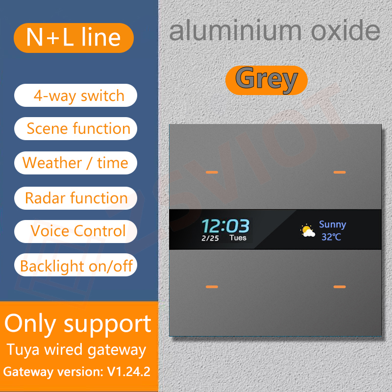 Tuya Smart Zigbee Switch With Weather time display Human body induction function 4 Gang Wall Light Button Switch remote control: Yellow