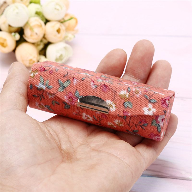 Blomsterudskrivning læbestift æske enkelt læbestift opbevaring taske kosmetiske tasker med spejl kvinder makeup opbevaring boks
