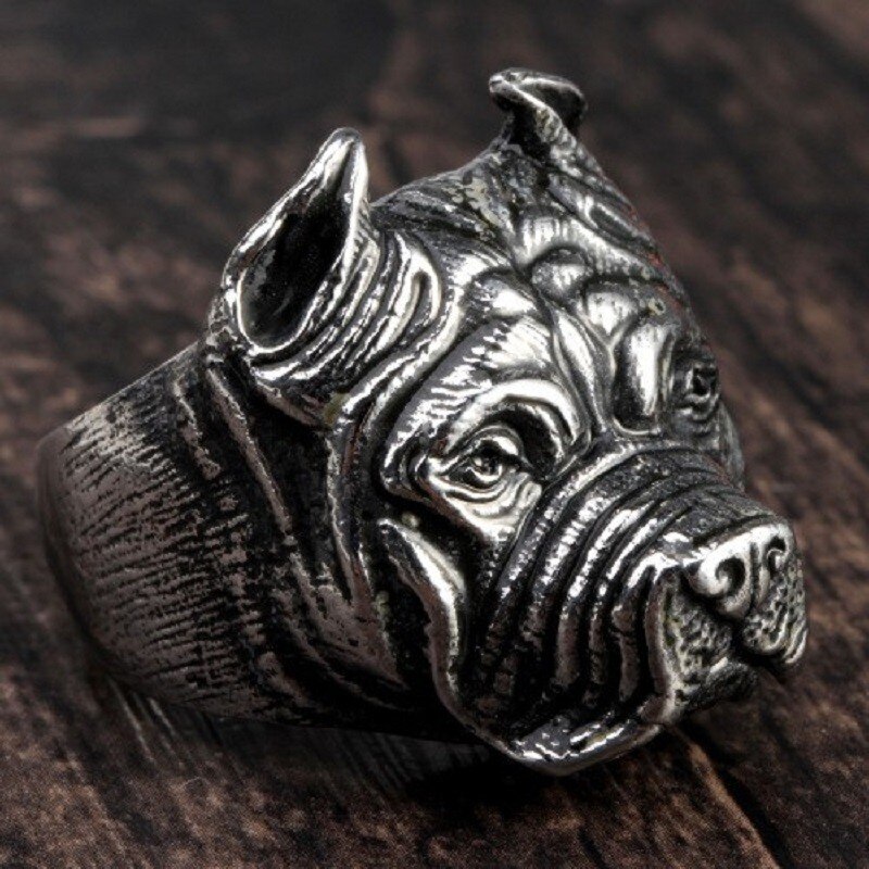 Mens Boy Punk Pitbull Bulldog Dier Zilver Kleur 316L Rvs Ring