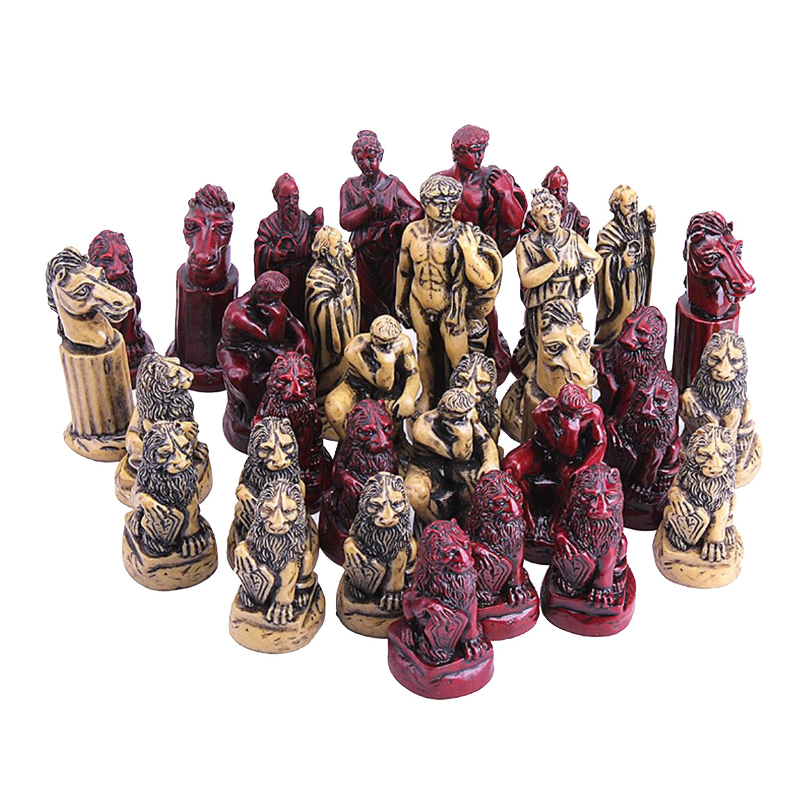 32x Resin Chess Pieces Portable Antique Roman Chess Set for Travel Party Game