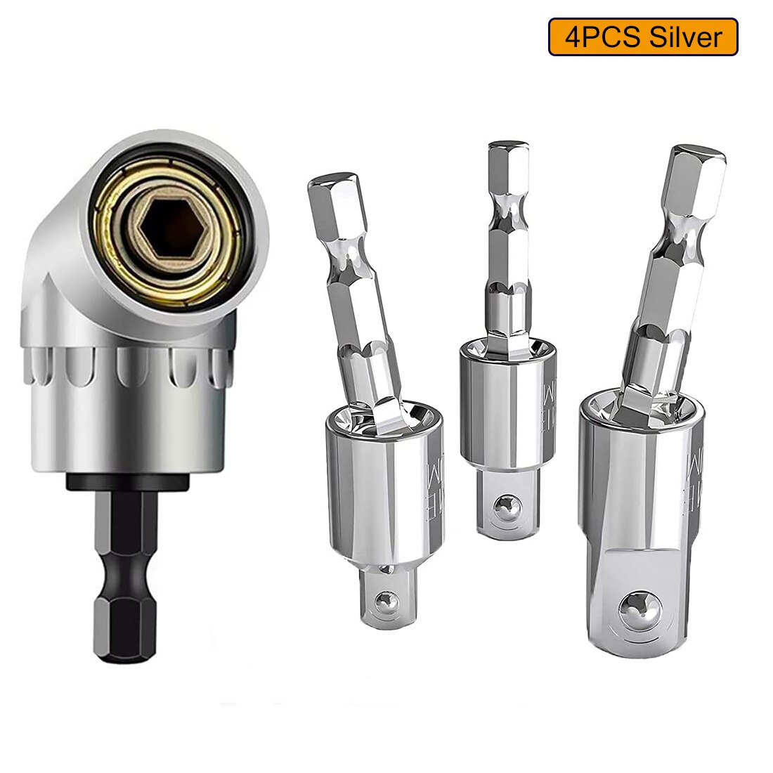 Drill Socket Adapter Converter For Impact Driver 105° Right Angle Drill Attachment Bit Impact Socket Adapter and Reducer Set: 4PCS Silver
