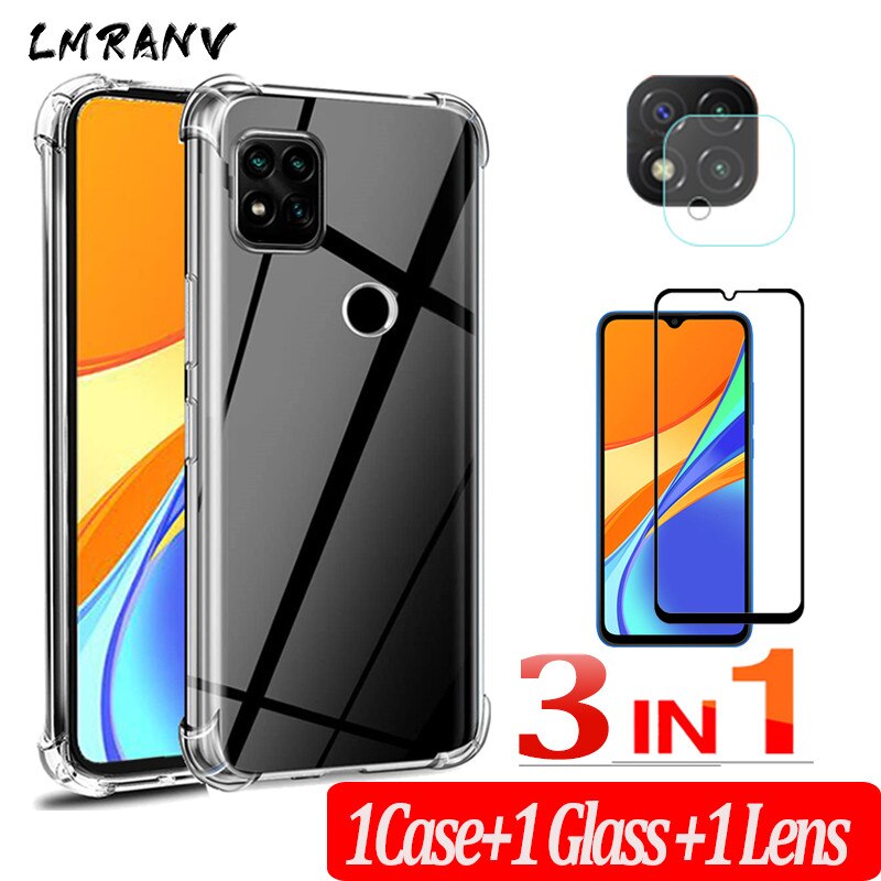 Étui de protection Redmi 9C NFC + film en verre pour Xiaomi Redmi 9 C Global M2006C3MG étui de smartPhone en Silicone redmi 9a 9c couverture arrière: redmi 9c NFC / 3-in-1 case