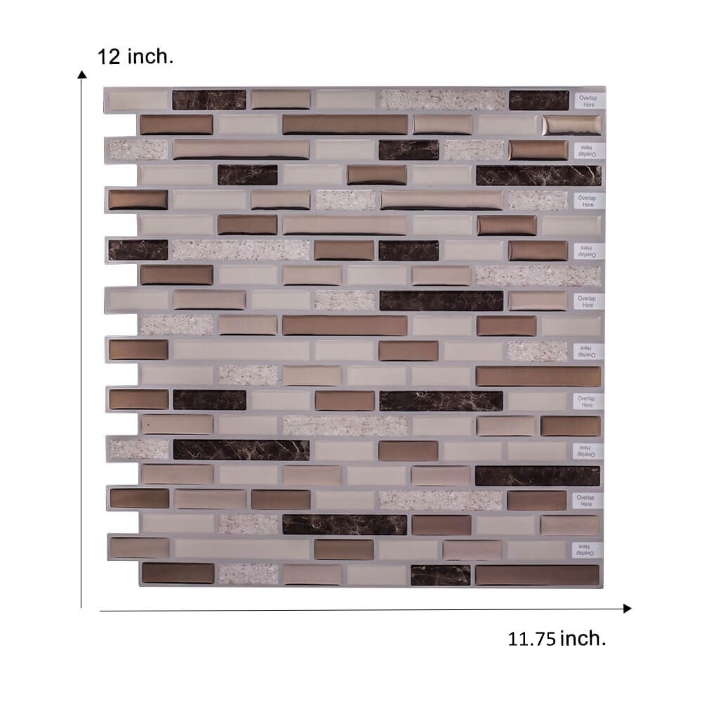 Vividtiles 12*12 Inch Self Adhesive 3D Peel and Stick Subway Wall Tiles for Kitchen &amp; Bathroom Backsplash - 10 Sheet: T80051