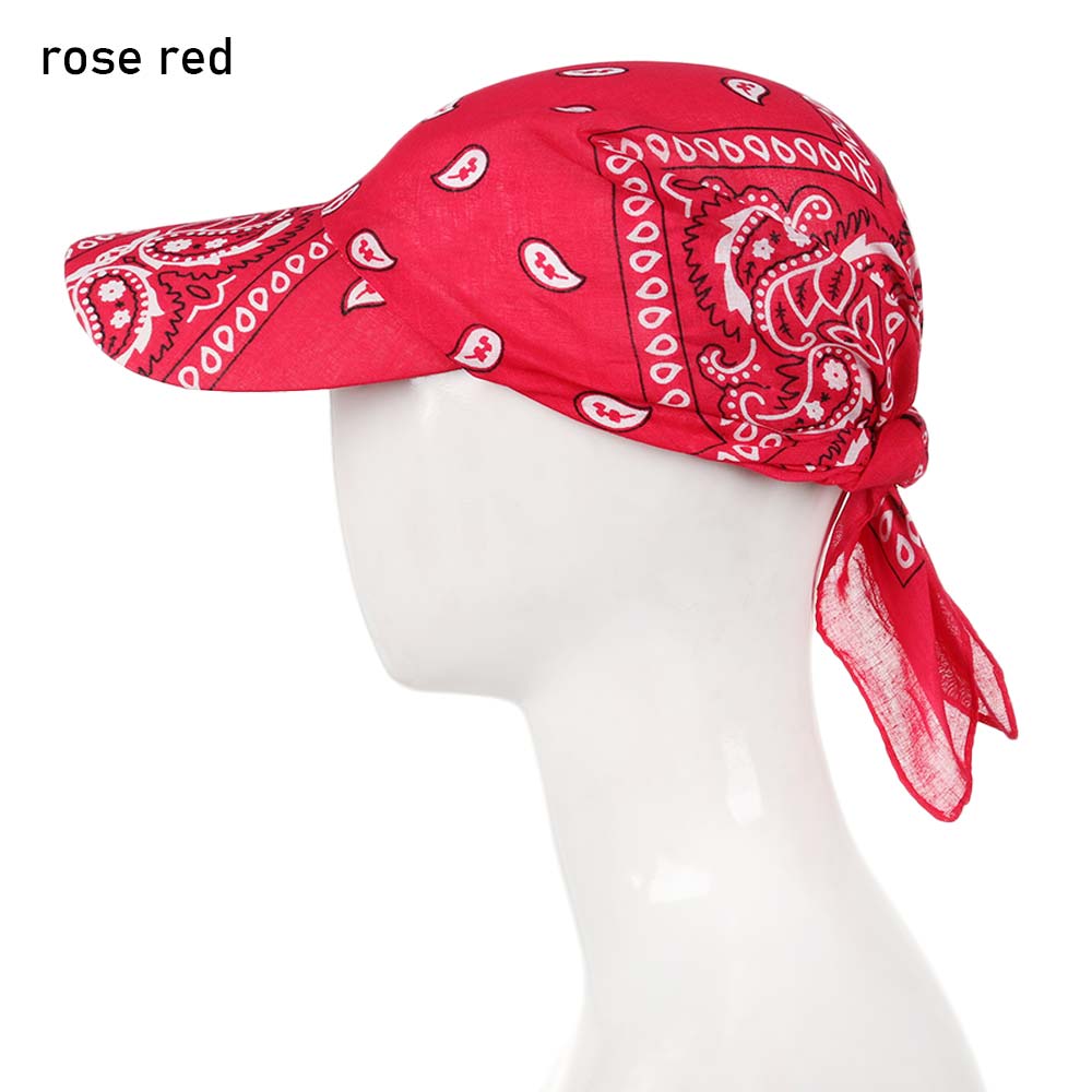 Cotton Visor Hat Women Men Unisex Printed Square Scarf Cap Soft Headscarf Outdoor Sunshade Hats: rose red