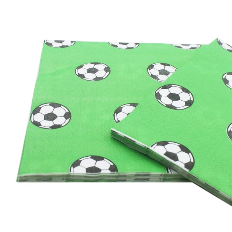 200 stuks bedrukte papieren servetten met voetbalpatroon, groen & zwart & wit & wit & zwart