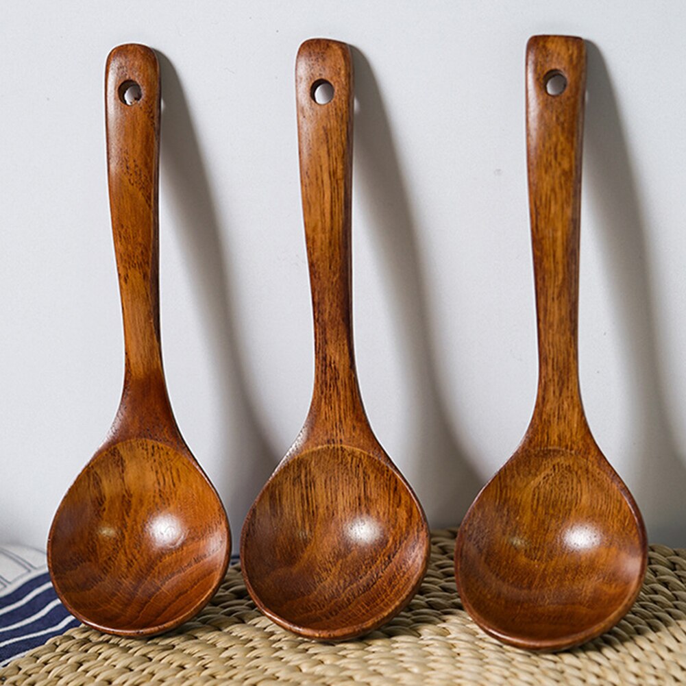 Colher de chá de madeira com alça longa, colher de chá para sopa, sobremesa, arroz, utensílio de cozinha, colheres de madeira para sopa, cozinhar