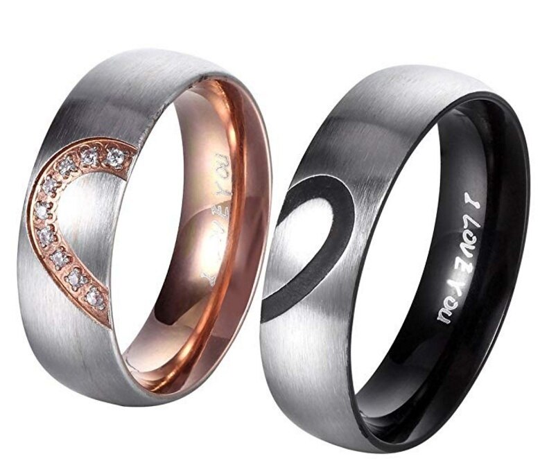 & Ihn Real Love Herz Versprechen Ring Edelstahl Paare Hochzeit Engagement Bands Top Ring