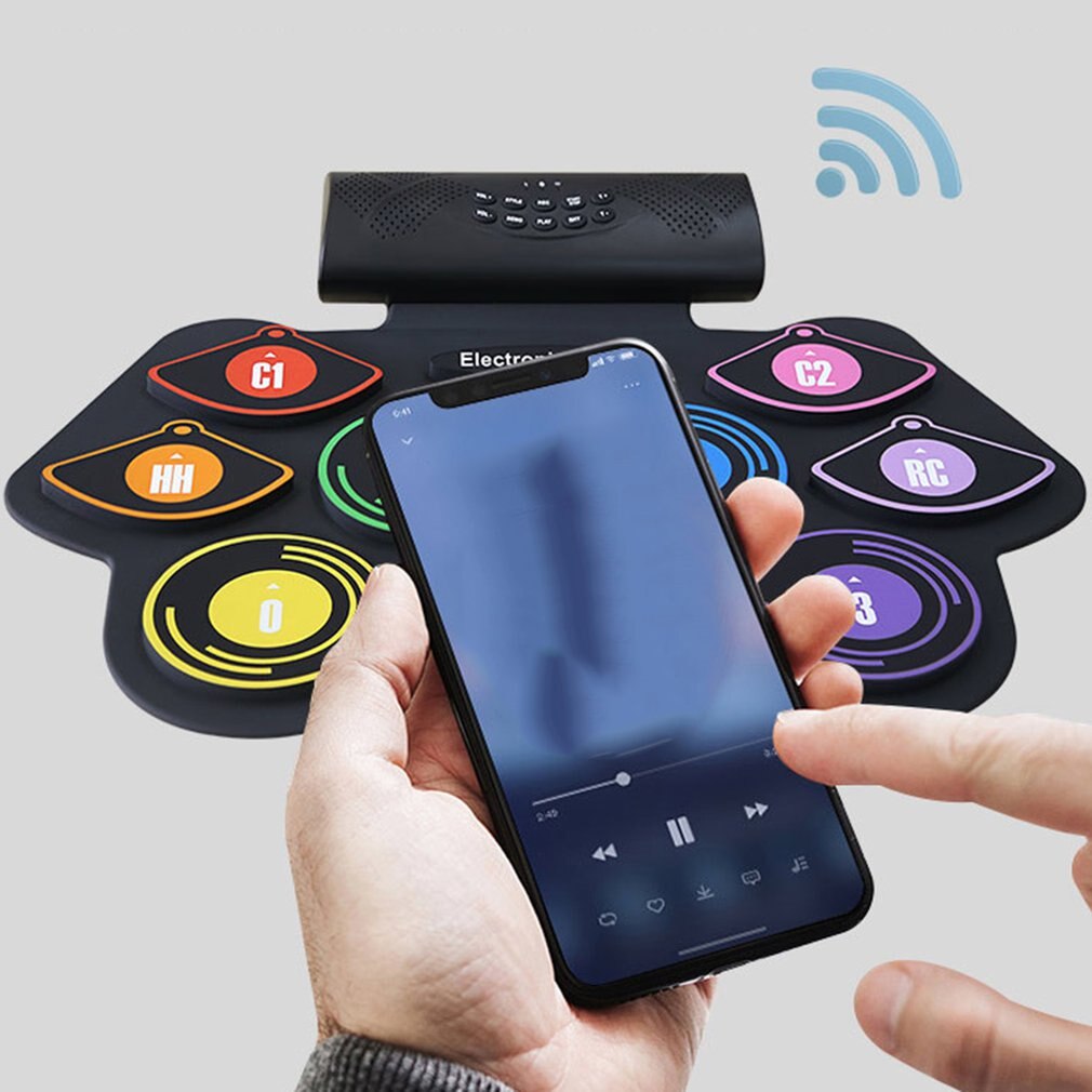 Electronic Digital Drum Built In Speaker Portable Battery Electronic Roll Drum Pad Foldable Practice Instrument