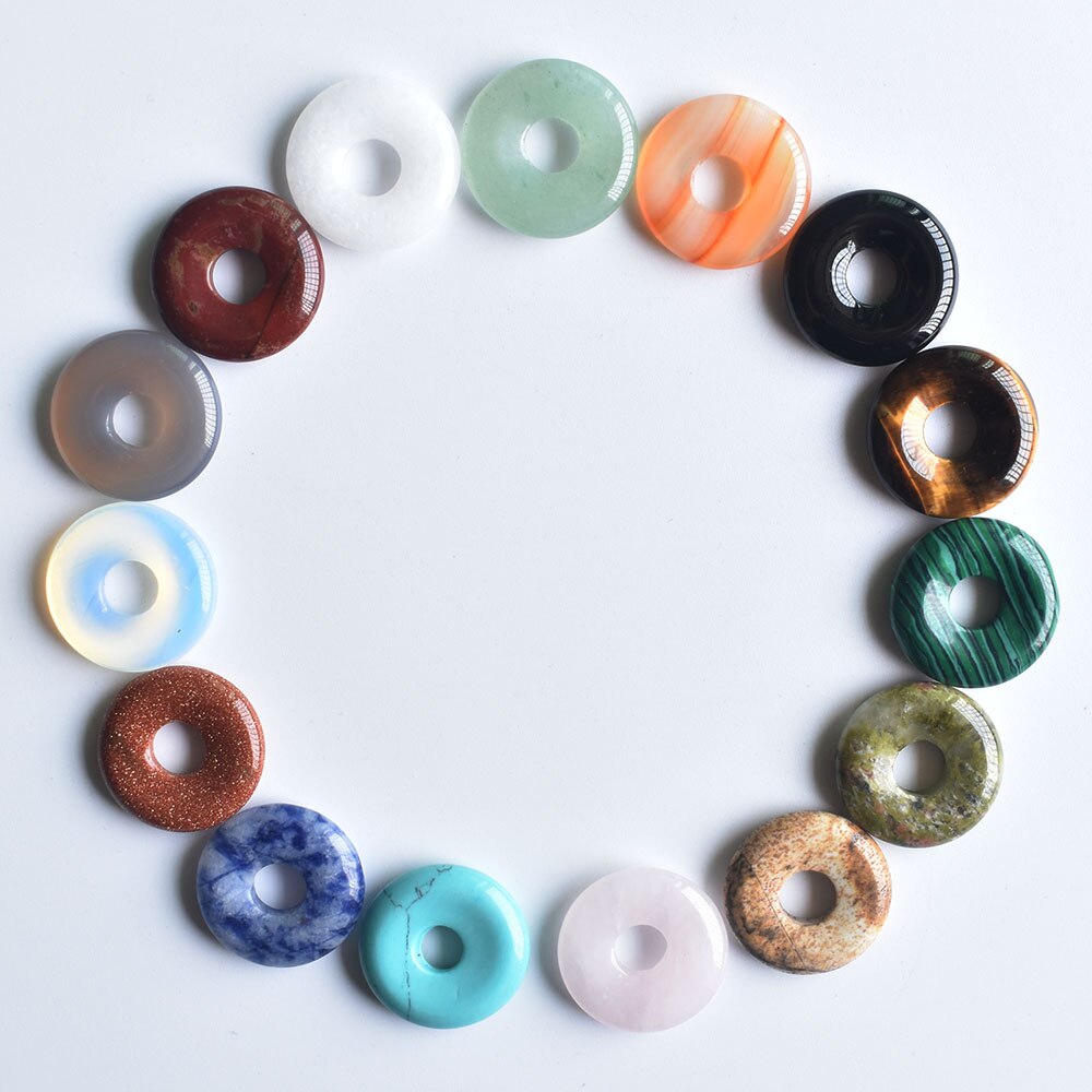 Assorted natural stone gogo donut charms pendants beads 18mm for jewelry making 15pcs/lot free