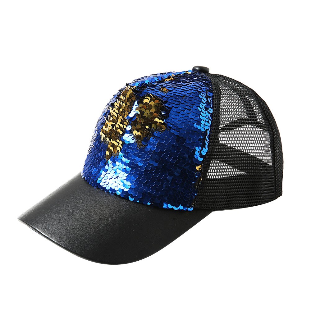 Été femmes casquettes de Baseball paillettes maille casquette réglable sport Shinning chapeaux NIN668: dark blue