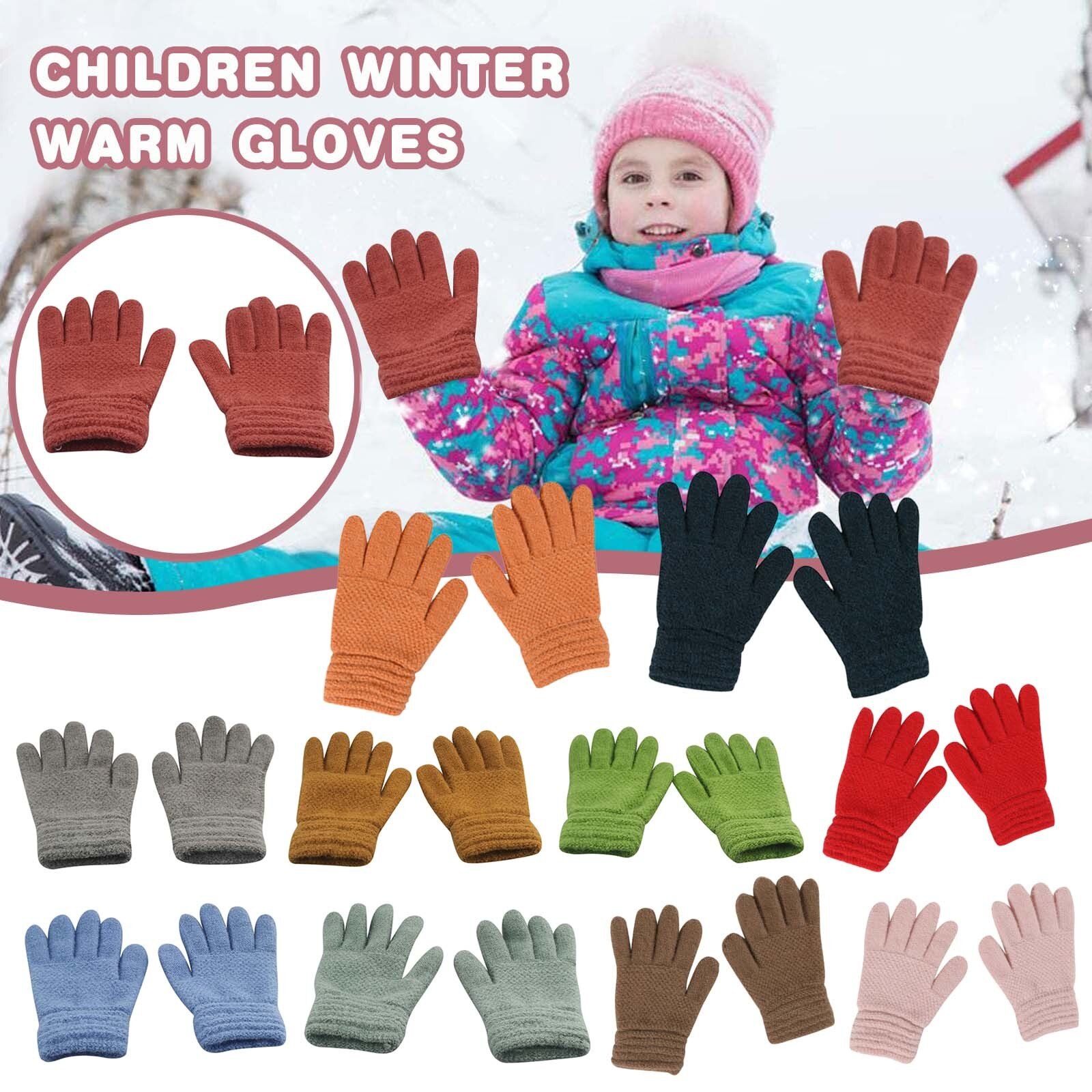 Kinderen Kids Winter Warm Thicken Handschoenen Effen Gebreide Flip Vinger Wanten Handschoenen Voor Kinderen Peuter Kids Gebreide Volledige Vinger