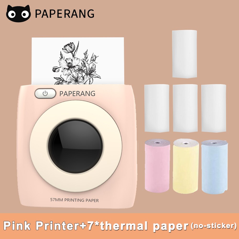 PAPERANG P2 Pocket Mini Printer 300dpi BT Wireless Printer Portable Thermal Printer for Photo Picture Receipt Label Sticker: P-7Rolls No Sticker