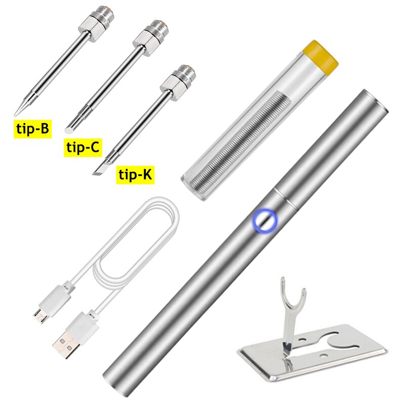 Trådløs loddekolbe genopladelig loddekolbe 6 sekunder tin usb loddekolbe 510 interface loddekolbespids: Tip-bck