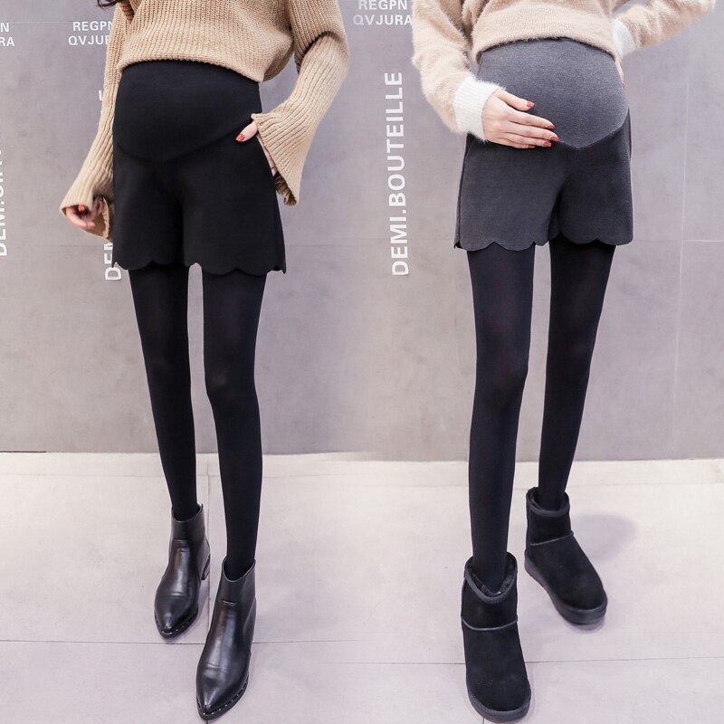 Gravide kvinder korte støvler bukser sort mørkegrå høj talje bomuld patchwork uld mave bukser barsel mave shorts