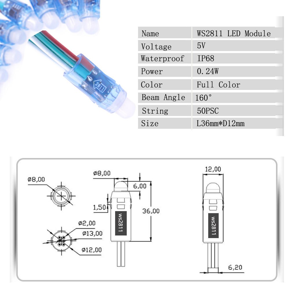 WS2811 Led Module Pixels String Lights Rgb Digitale Met SP110E Controller 5V 8A Voeding Volledige Kleur Led Licht strip Kit DC5V