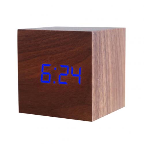 Houten Vierkante Digitale Elektronische Led Usb Klok Bureau Wekker Tafel Voice Control Decoratie School Intelligente Klok: Brown Blue Figure