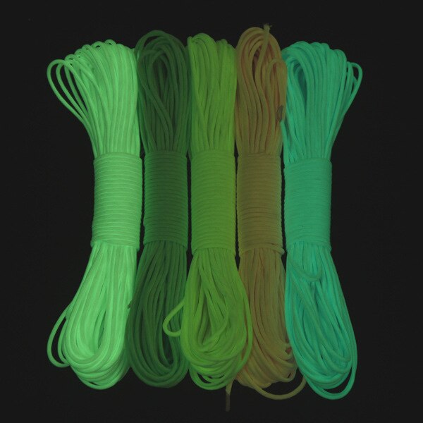 1 stk 9 tråd 550 lysende glød i mørket paracord fallskjermsnor 100ft 5 farger