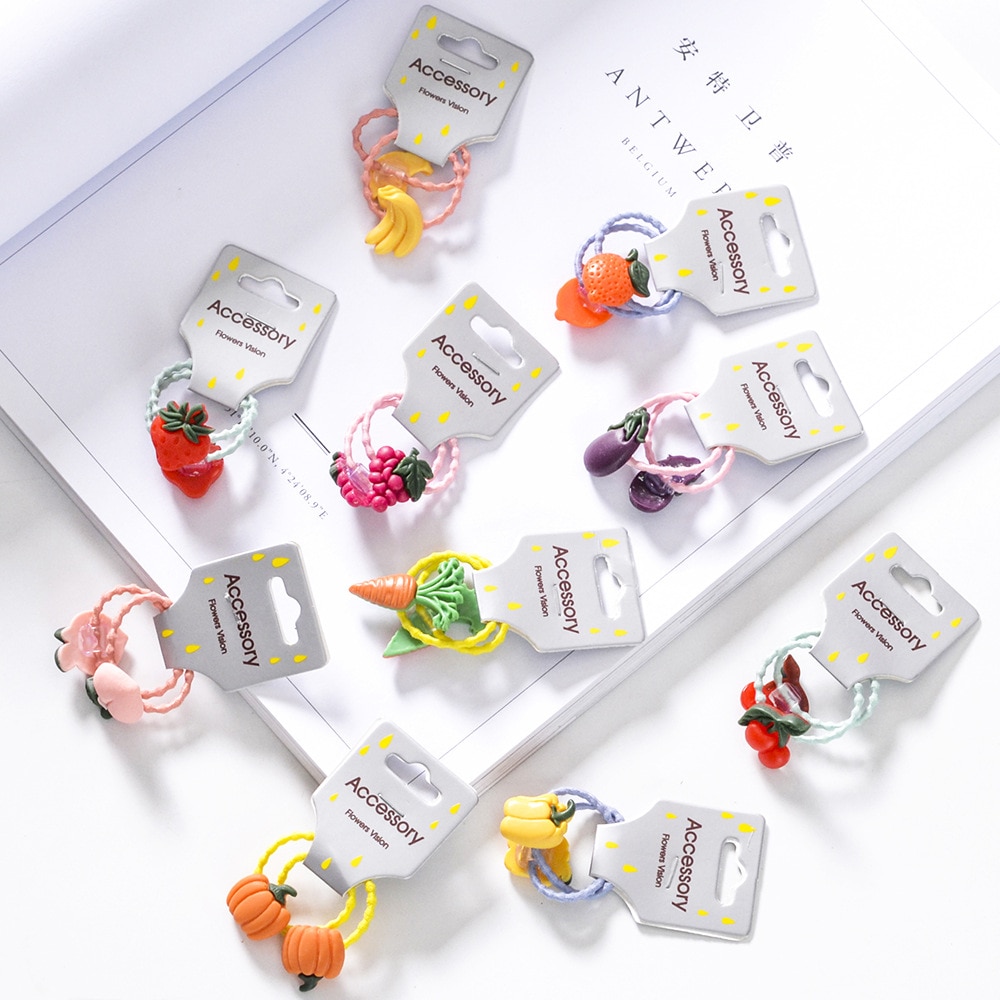 ¡Novedad de ! 2 bandas elásticas para el pelo de frutas y verduras, accesorios para el pelo de la serie para niñas y niños, tocados