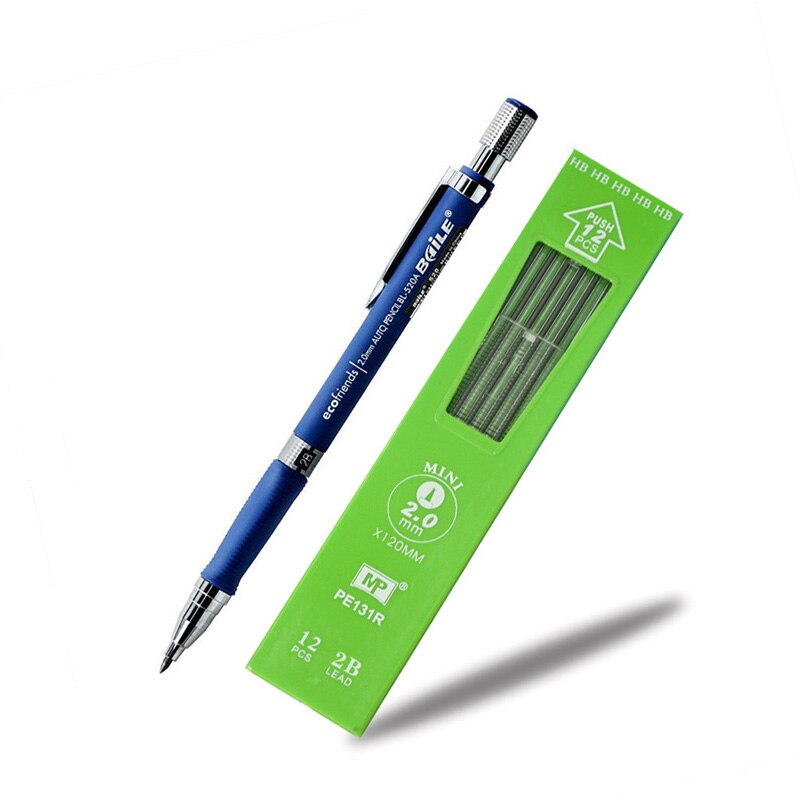 2.0mm Mechanical Pencil & Pencil Lead Set Automatic Pencil Drawing Painting Mechanical Pencil School Office Stationery: Blue Set