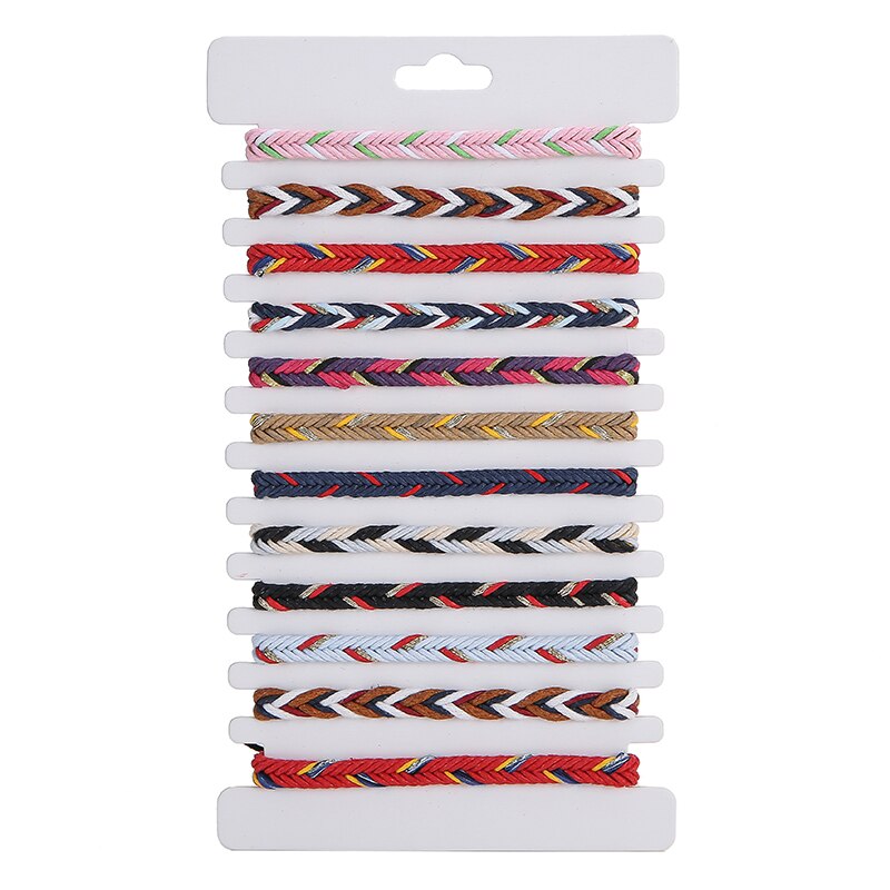 12 unids/set de pulseras trenzadas hechas a mano de tela colorida para mujer, pulsera de cuerda ajustable, joyería de amistad