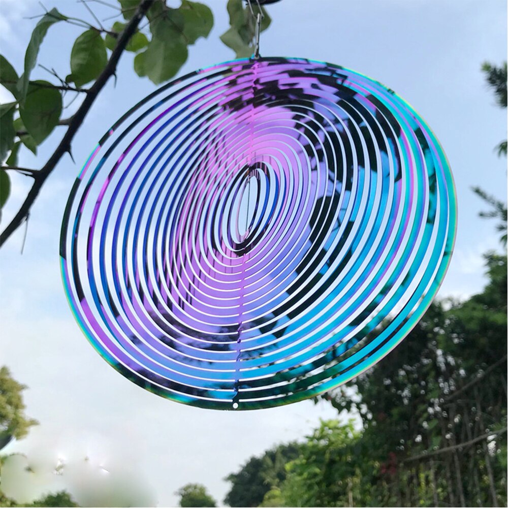 3D Round Rotating Wind Chimes Flowing-Light Effect Home Garden Decoration Outdoor Hanging Decor Shiny Wind Spinners
