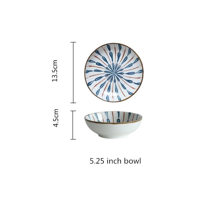 Japanese blue water drops Dinner Plate Set Ceramic Kitchen Plate Tableware Set Food Dishes Rice Salad Noodles Bowl Soup: 5.25inch bowl