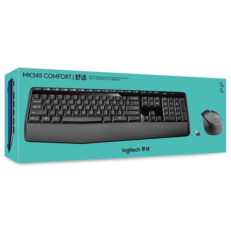 Logitech MK345 Wireless Keyboard Mouse Combos For PC Laptop Optical Ergonomic Mice Full Size Keyboard Combos Splash-Proof Office