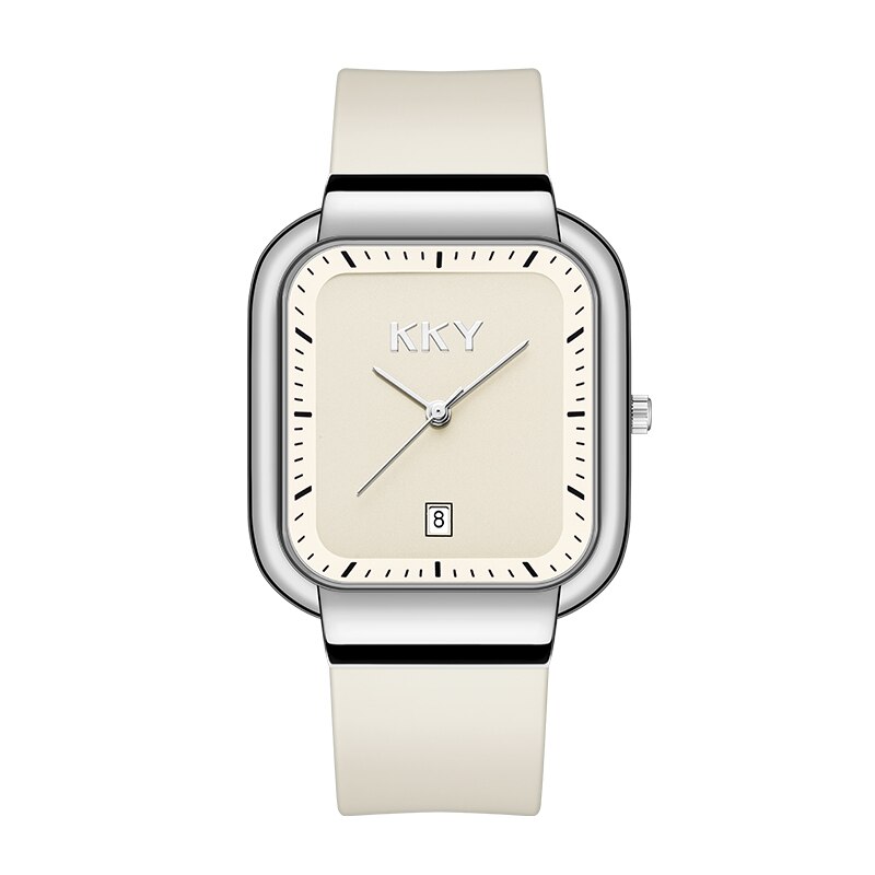 Originele Kky Waterdichte Authentieke Quartz Horloge Mode Jelly Kleine Vierkante Horloge Eenvoudige Siliconen Riem Klok Atmospher: white
