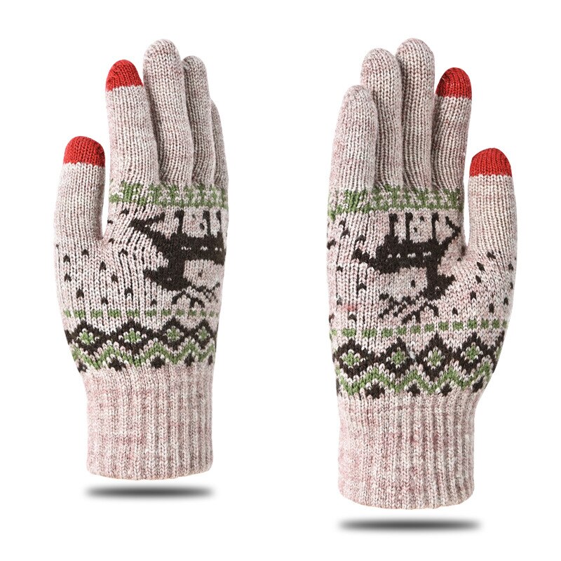 2022 Mens Winter Gloves Thicken Warm Knitted Gloves Unisex Touchscreen Elk Pattern Plus Velvet Outdoor Cycling Cold Gloves: White