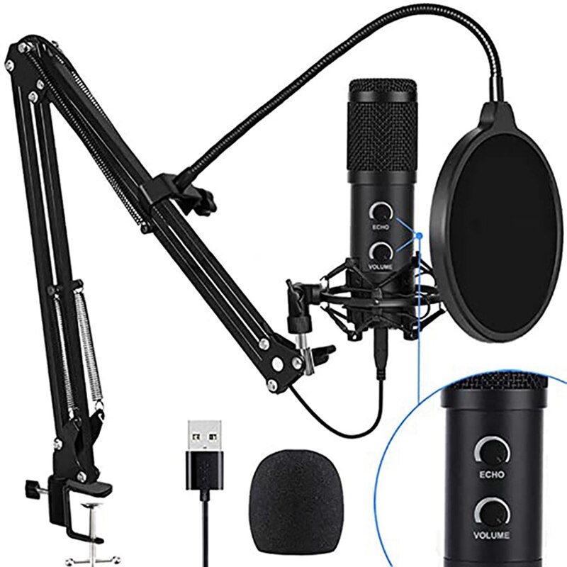 Top Deals BM838 USB Condenser Studio Microphone Set Vocal PC Recording Musical Microphone Set for Radio Braodcasting Mic Stand: Default Title