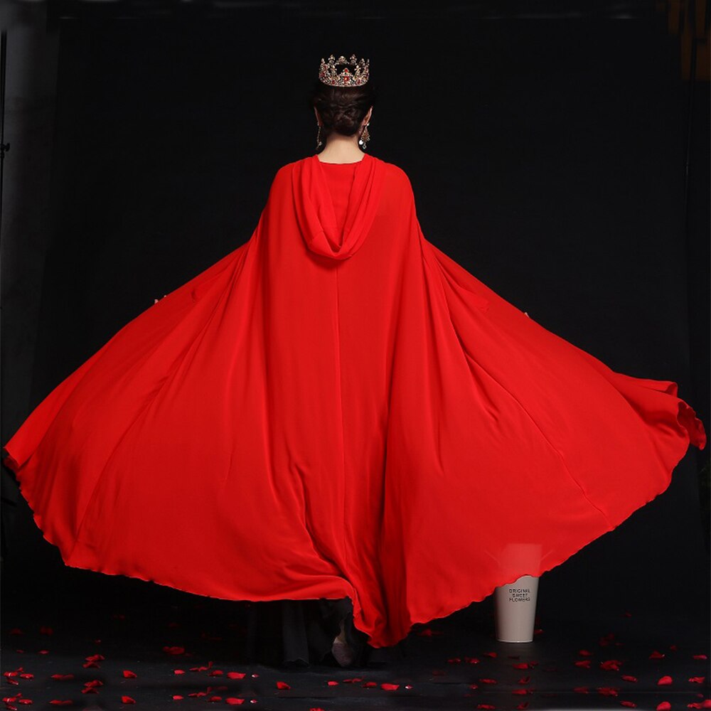 Capa nupcial de gasa para mujer, capa larga con capucha para boda, para de graduación, Cosplay, bruja, Pirata, enrollada, negro y rojo