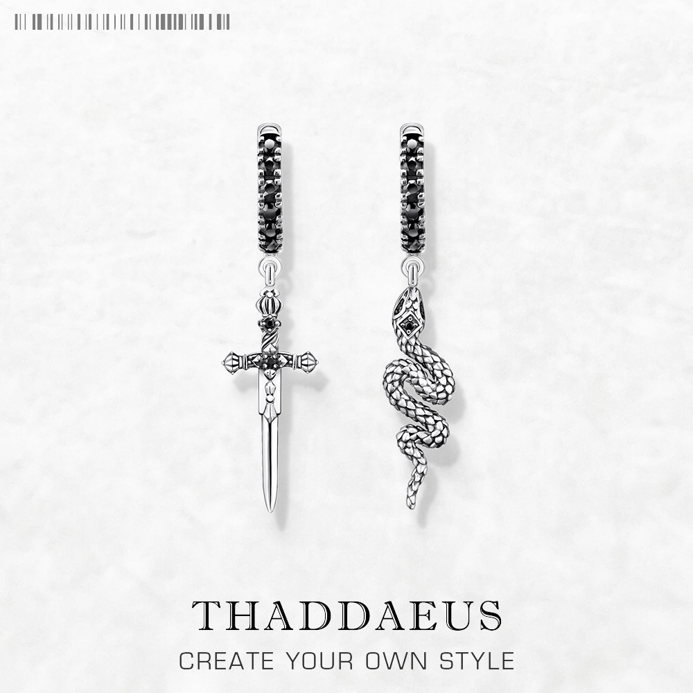 Creolen, geschwärzte Schlange und Schwert, europäischer Stil, Jahrgang-Edelschmuck für Damen und Herren, aus massivem 925er-Sterlingsilber