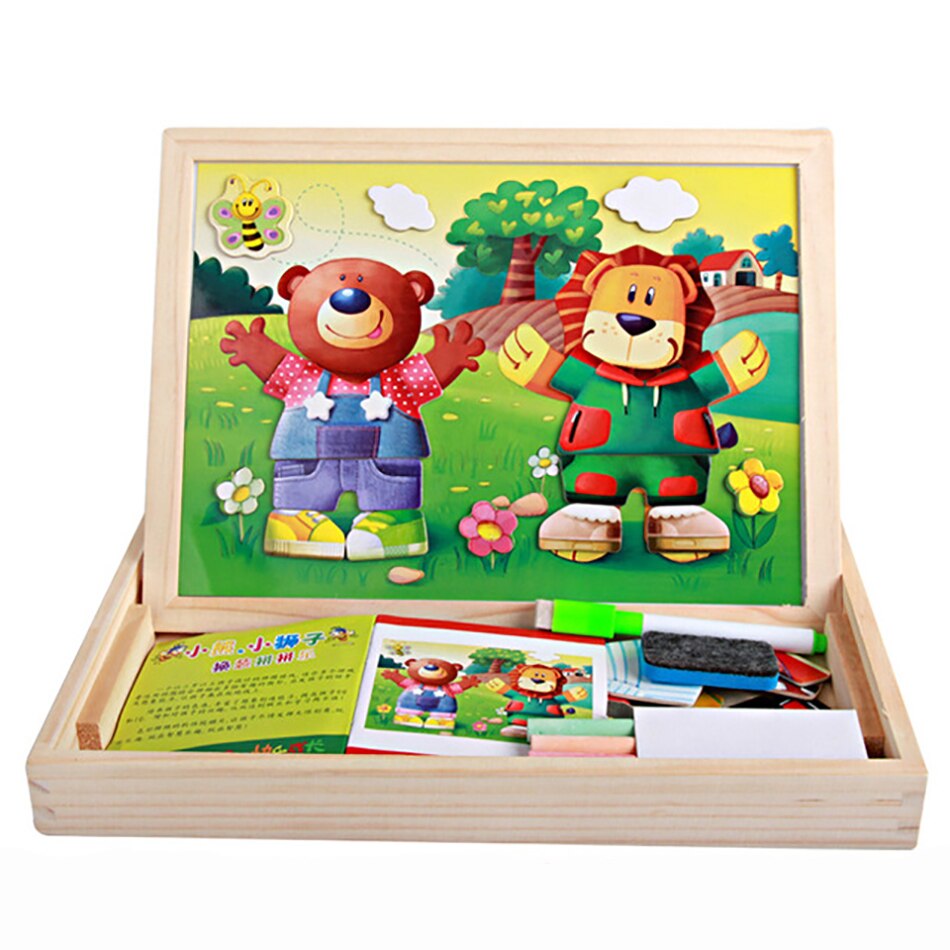 Wood Learning Educational Puzzle Toys Wooden Magnetic 3D Figure Animals Vehicle Circus Drawing Board Toy For Children Kid: Color 12