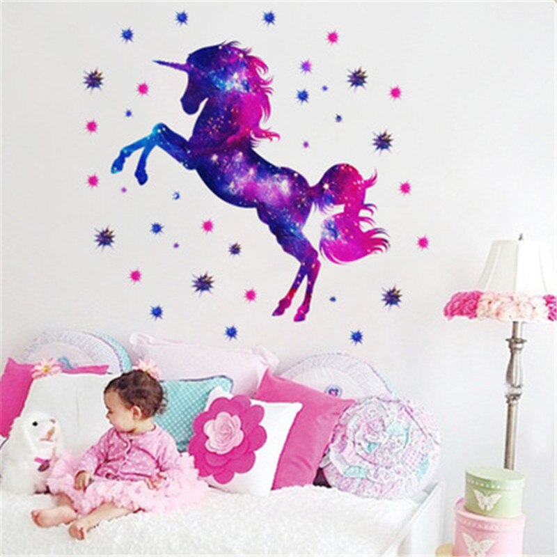 Stars Outer Space Unicorn Wall Stickers For Kids Rooms Baby Girls Room Home Decor Children Bedroom Nursery Wall Decal Stickers