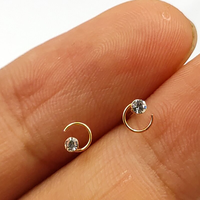 20 Stks/pak 925 Sterling Silver Swirl Neus Bone Met Crystal Neus Piercing Sieraden