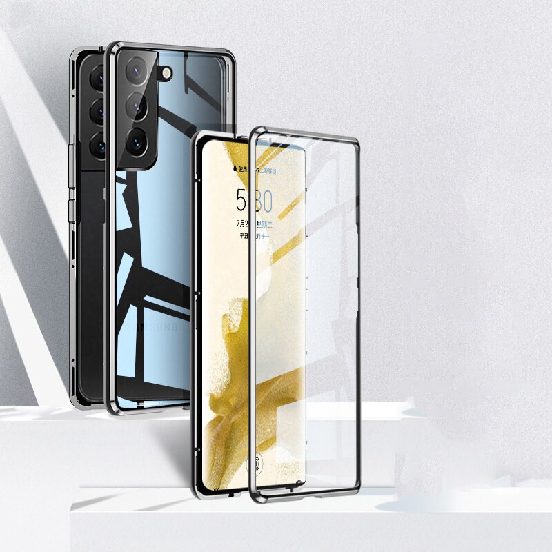 Klare, magnetische schutzhülle aus gehärtetem glas für samsung Galaxis  s22, extrem stoßfeste metall-Stoßstange-hülle für Galaxis  s22 Plus  s22