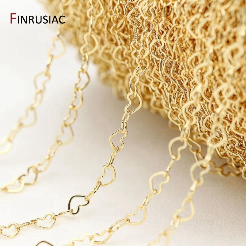 2 storlekar hjärtformade kedjor för smycketillverkning ,14k äkta guldpläterade mässingskedja diy-halsband armband örhängen tillbehör