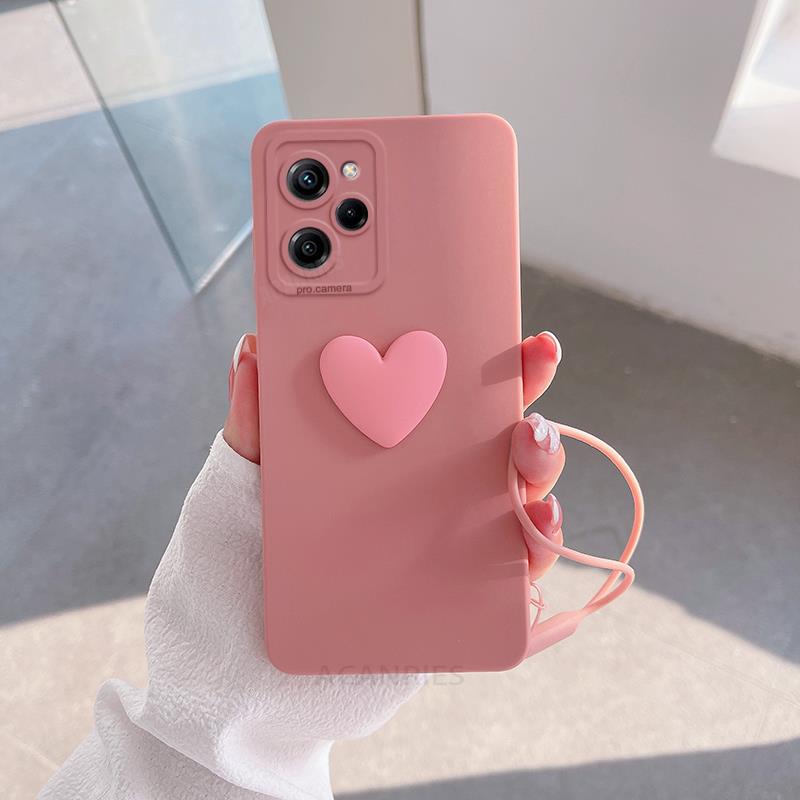 Pocox5pro lindo 3D amor corazón funda de silicona para Xiaomi Mi Poco X5 Pro X 5 X5pro X3 cordón correa de muñeca cubierta: Lona / Transparente