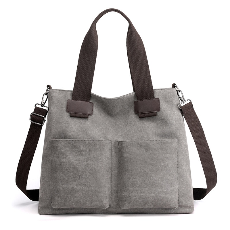 Canvas Dame Tas, Hand Cognossement Schouder Cross-Body Bag, grote Capaciteit Eenvoudige Europese En Amerikaanse Mode Tas: Gray