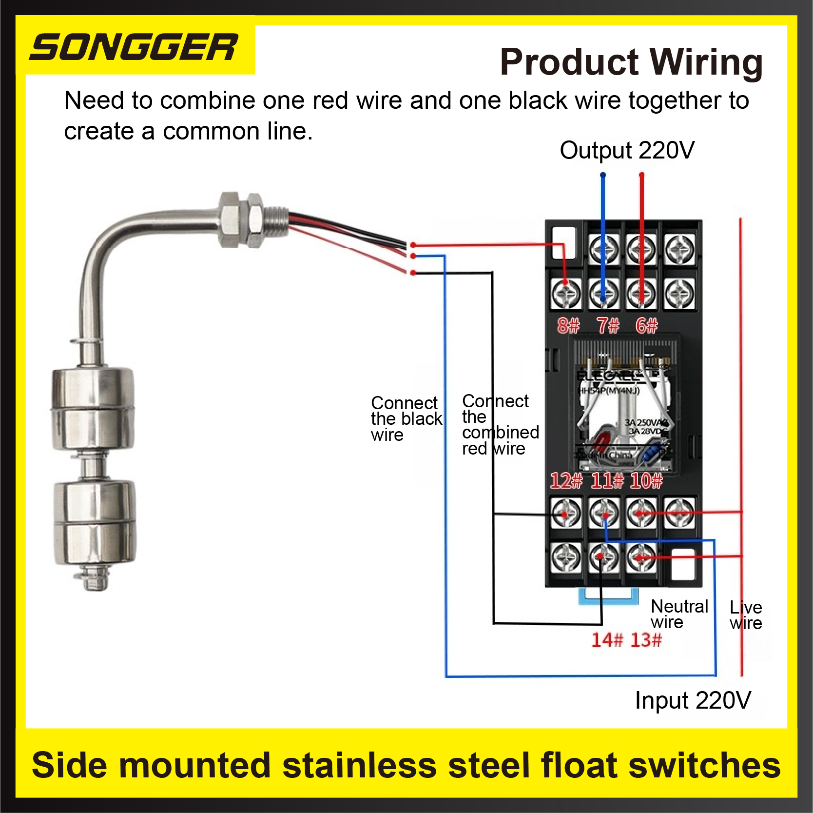 Side mounted stainless steel float switches liquid level sensor waterproof dual ball 304 water tank level controller