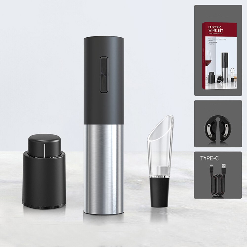 Ouvre-bouteille de vin électrique Rechargeable, tire-bouchon, ensemble de coupe en aluminium, ouvre-bouteille automatique pour gadgets de cuisine de vin, ouvre-boîte: KP05