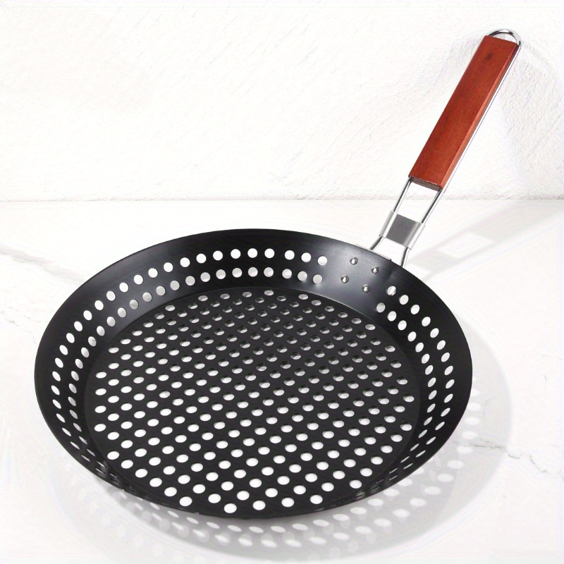 Grillkurv - rund perforert grillpanne med sammenleggbart håndtak for camping, piknik, grilling, sammenleggbar utendørs grilling og baking: Default Title