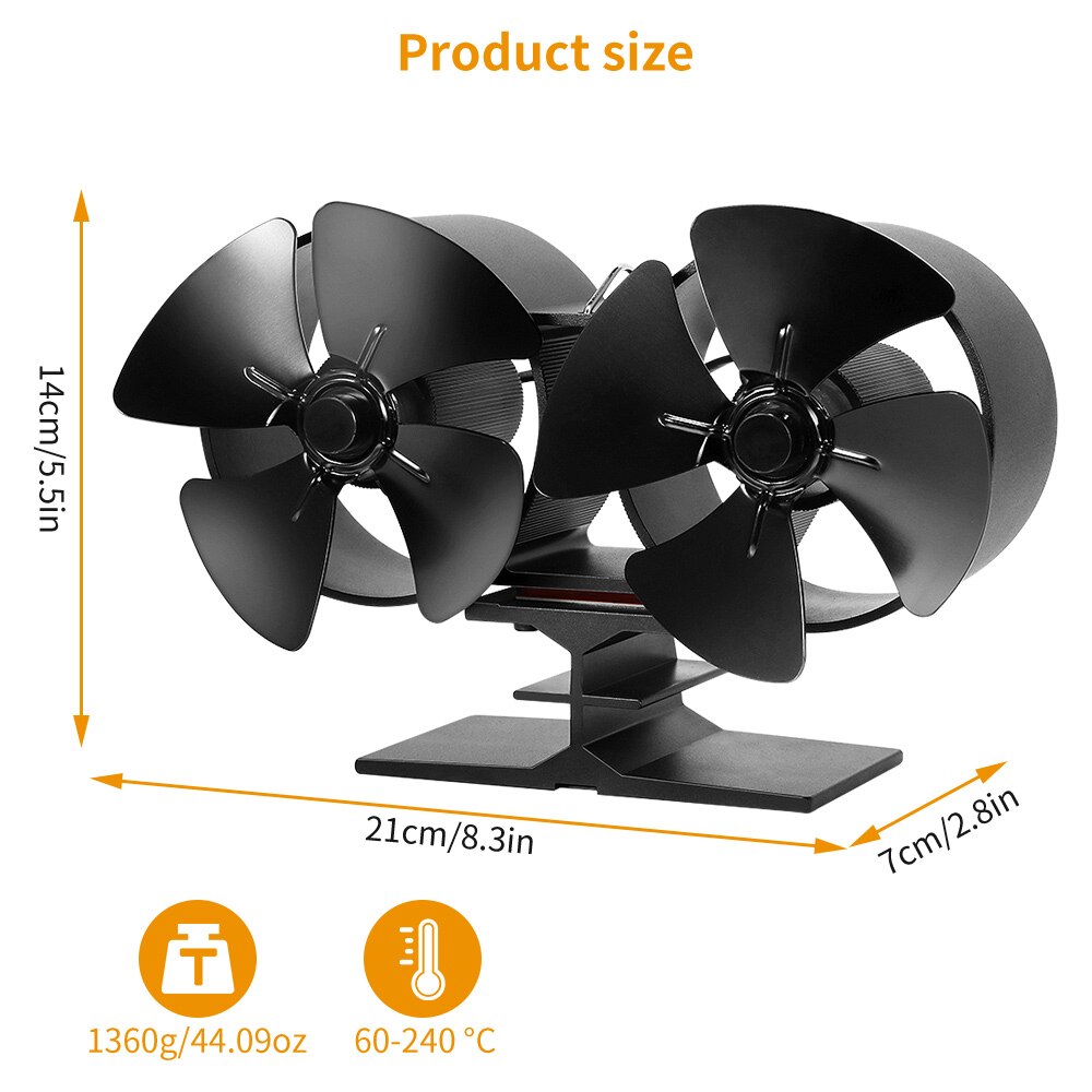 Dobbelthoved sort pejs 4- -bladet termoovn ventilator husstand pejs ventilator effektiv varmeafledning brændeovn stille