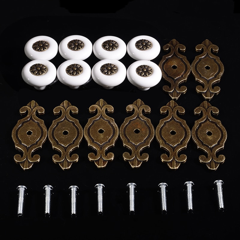 8Pcs Ceramic Porcelain Door Knobs Furniture Drawer Bedside Cabinet Kitchen Handles Euro-Style Retro Porcelain Door Pull Knobs
