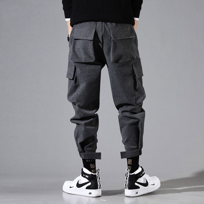 Japansk vintage casual män byxor lös stor ficka cargo byxor ylle tjocka byxor streetwear hip hop joggingbyxor män