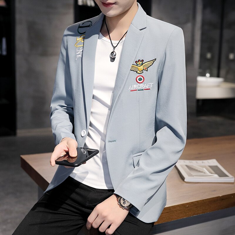 Men Business Causal Blazers Coats Black Blue Stripe Suit Jacket Spring Autumn Male Groom Formal Dress